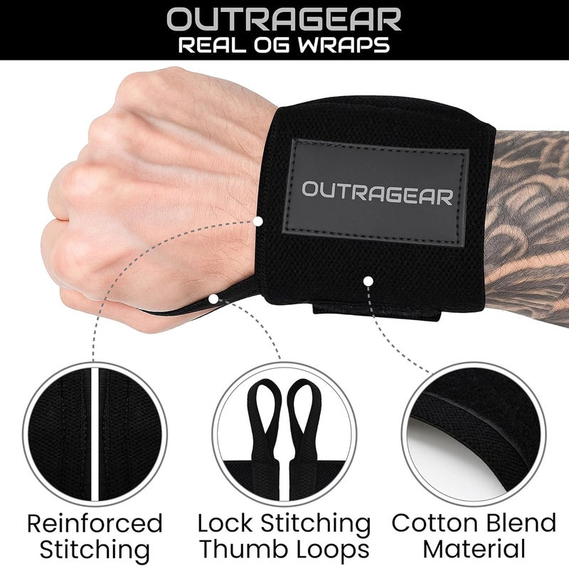 OUTRAGEAR 18" OG-Grade Wrist Wraps for Weightlifting – Heavy Duty Wrist Support with Thumb Loop & Lockdown Strap – Wrist Straps for Powerlifting, Bench Press & Gym Training - Image 3